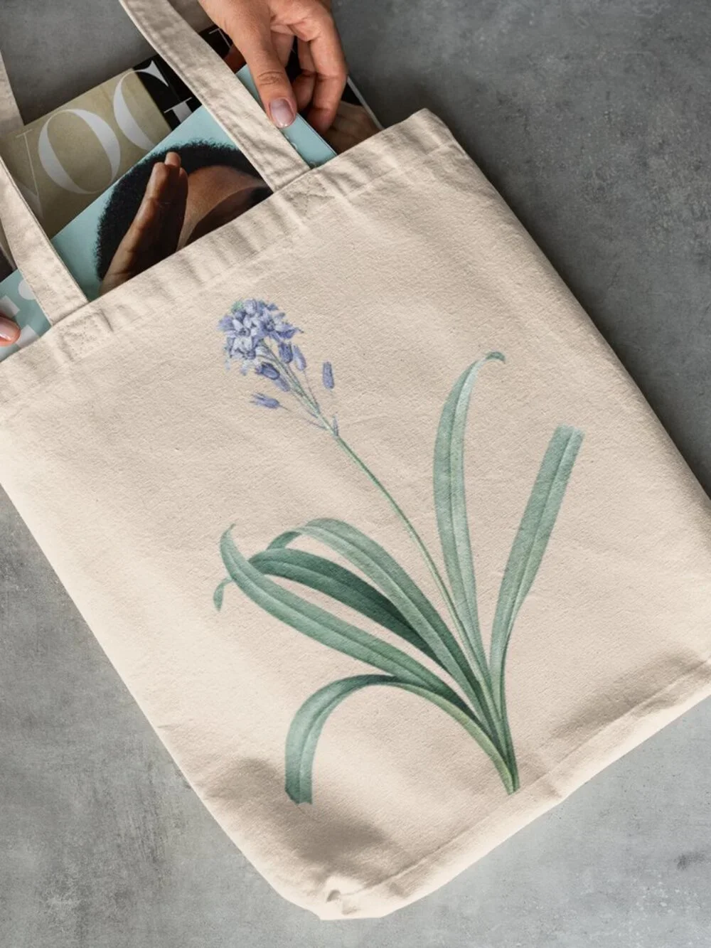 Spanish Bluebell Vintage Floral Print Graphic Canvas Tote Bag